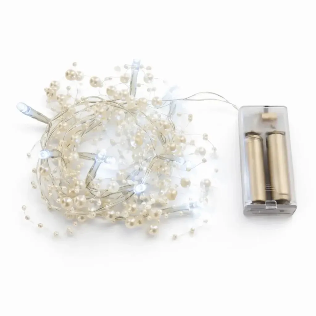 Lampki LED na baterie, białe perełki, 1,3 m, lodowobiały, 10 diod, IP20 do wnętrz, 2 × AA