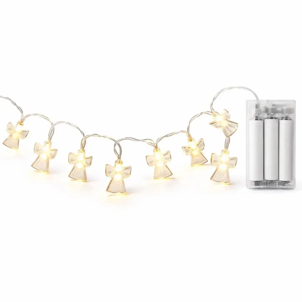 Lampki LED na baterie, akrylowe aniołki, 1,5 m, ciepła biel, 10 diod, przezroczysty przewód, IP20 do wnętrz, 2 × AA