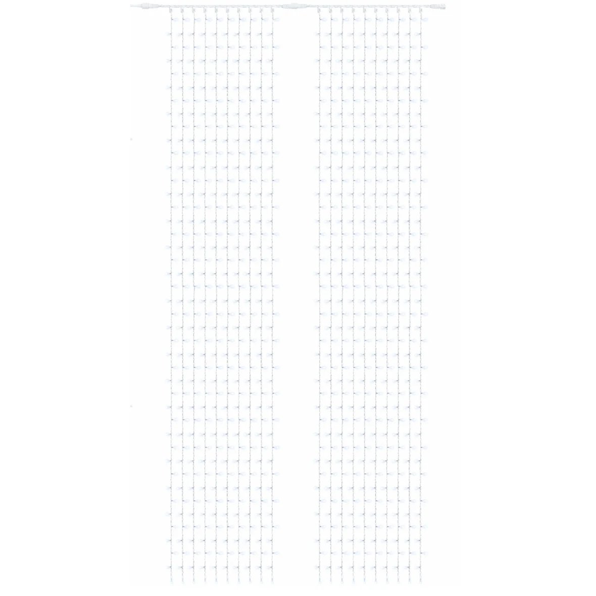 Kurtyna świetlna zewnętrzna LED Easy Fix 200 × 850 cm, biała LED z FLASH, 1700 LED, biały kabel IP67, przedłużacz