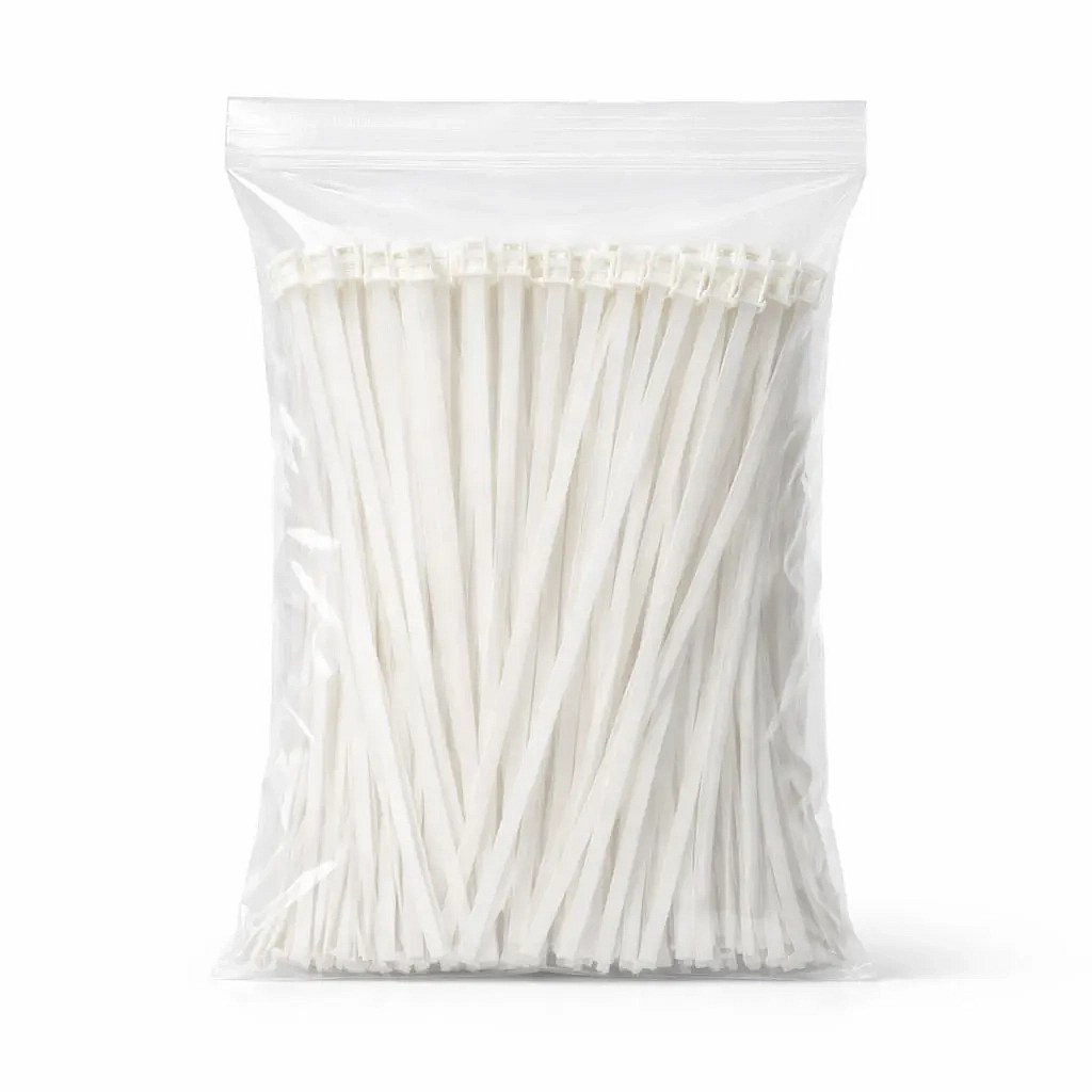 Plastikowe paski zaciskowe 3,6 mm × 20 cm, białe, uniwersalne, zewnętrzne, opakowanie 100 szt.