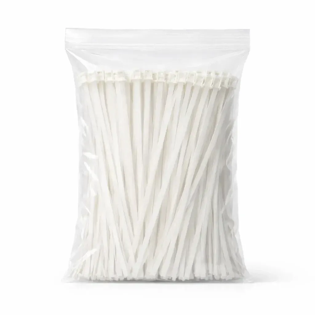 Plastikowe paski zaciskowe 3,6 mm × 20 cm, białe, uniwersalne, zewnętrzne, opakowanie 100 szt.
