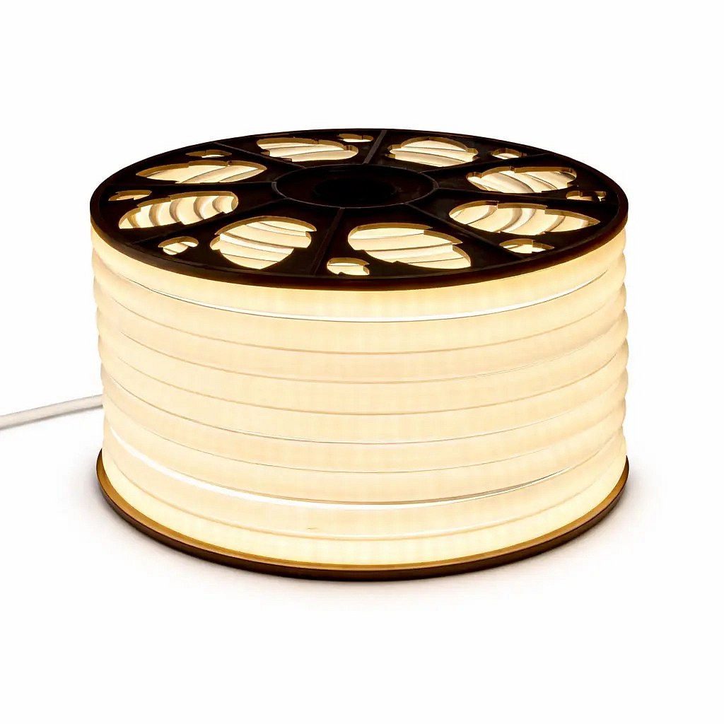 Easy Fix LED Neon – wąż zewnętrzny, 50 m, typ D (jednostronny), ciepła biel, 3000 diod, biały kabel, IP44, szpula