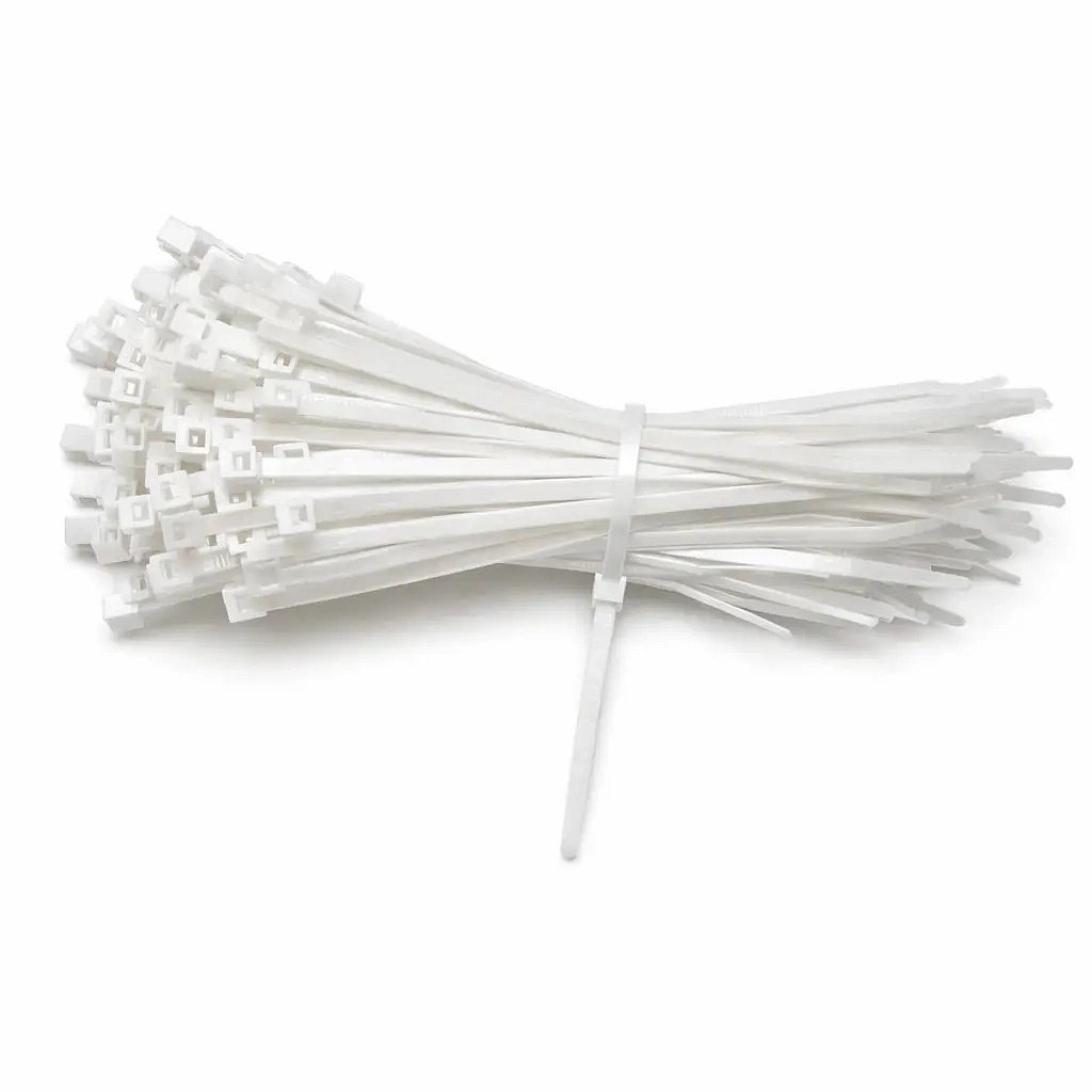 Plastikowe taśmy spinające 3,6 mm × 20 cm, białe, opakowanie 100 szt.