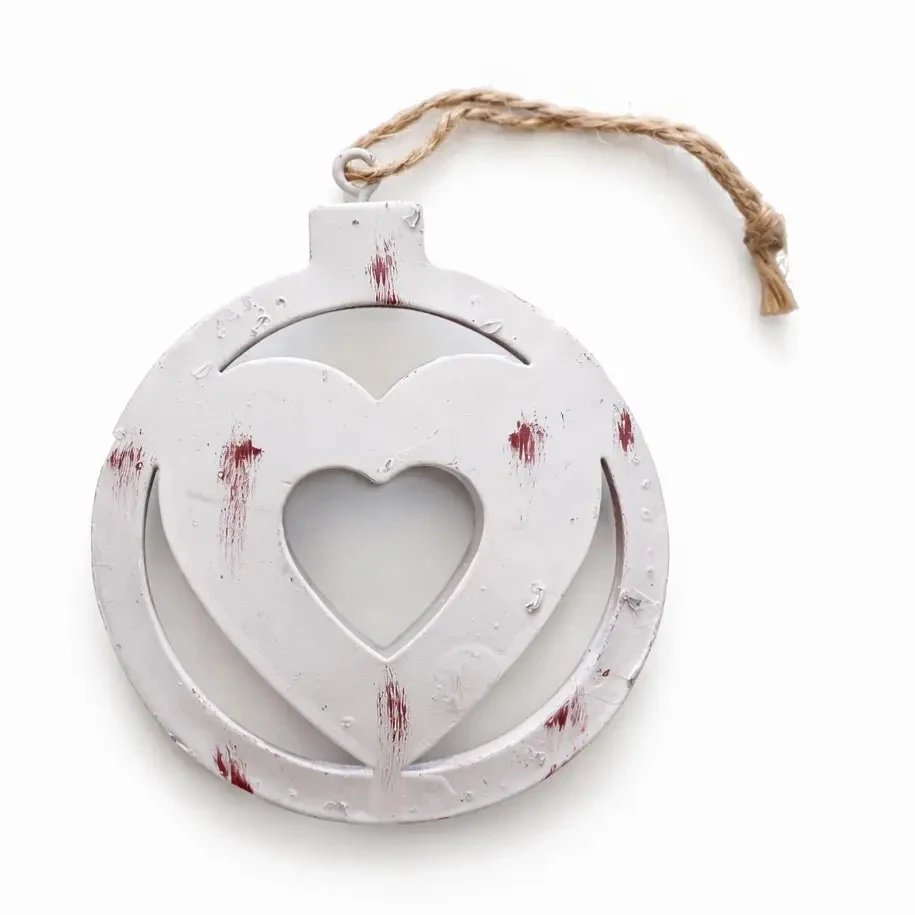 Ozdoba choinkowa serce w kole 9,5 cm, metal z patyną, do zawieszenia