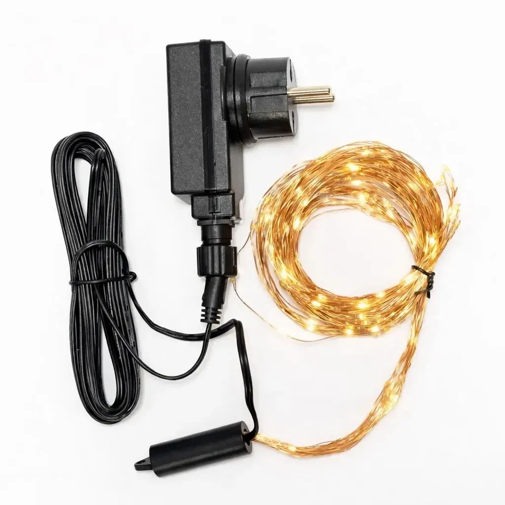 Łańcuch świetlny LED, krople, 12 pasm × 1,5 m, do użytku na zewnątrz, ciepła biel, 180 diod, kabel miedziany, IP44, wraz z zasilaczem