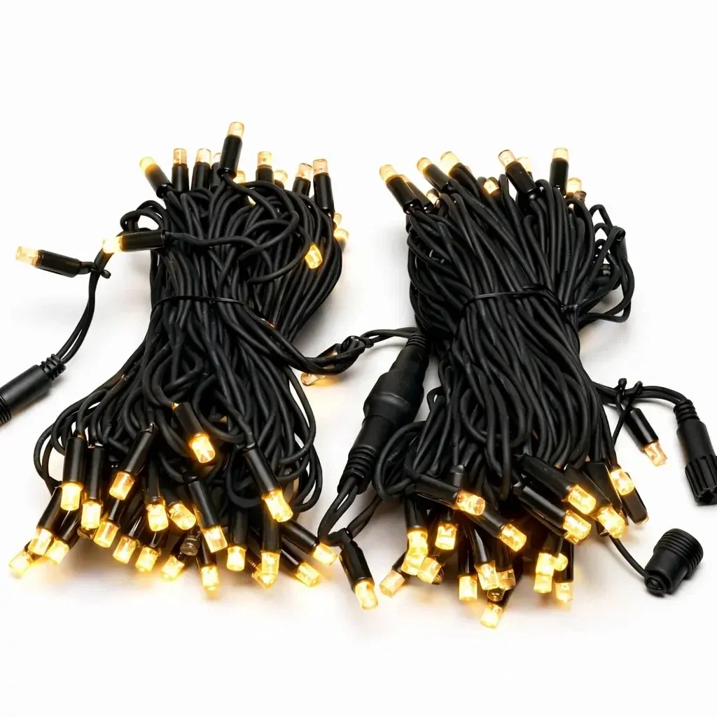 Eco Fix – łańcuch świetlny LED do użytku na zewnątrz, 20 m, ciepła biel, 120 diod, czarny kabel, IP67, 36 V