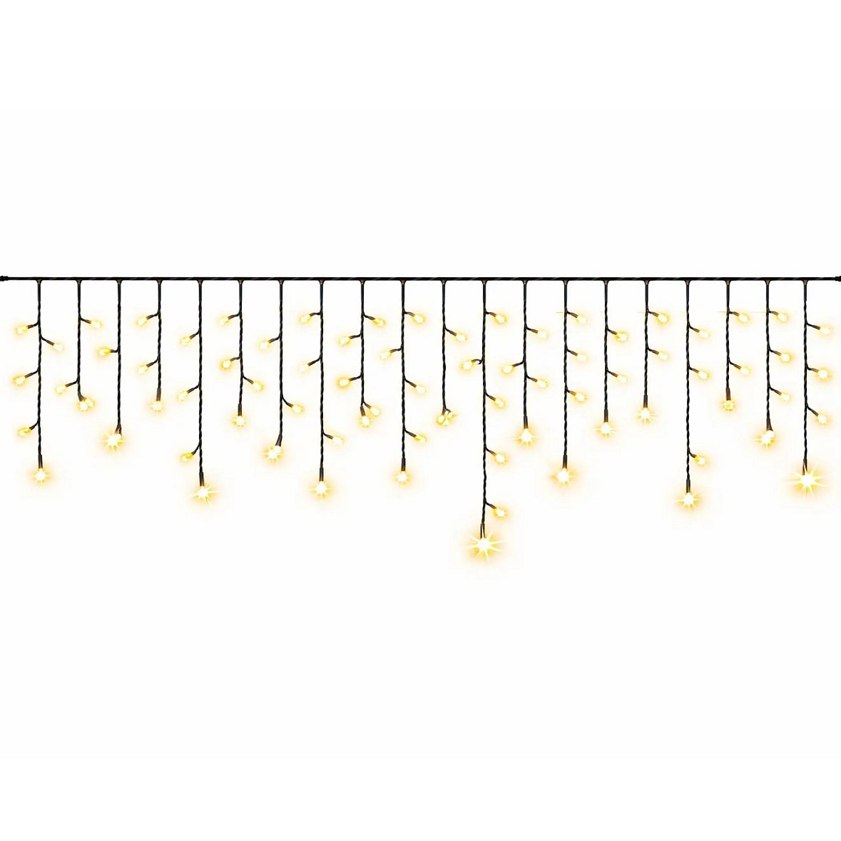 Easy Fix – zewnętrzne lampki LED w kształcie sopli, 300 × 50 cm, ciepła biel z efektem FLASH, 114 diod, czarny kabel, IP67, przedłużacz