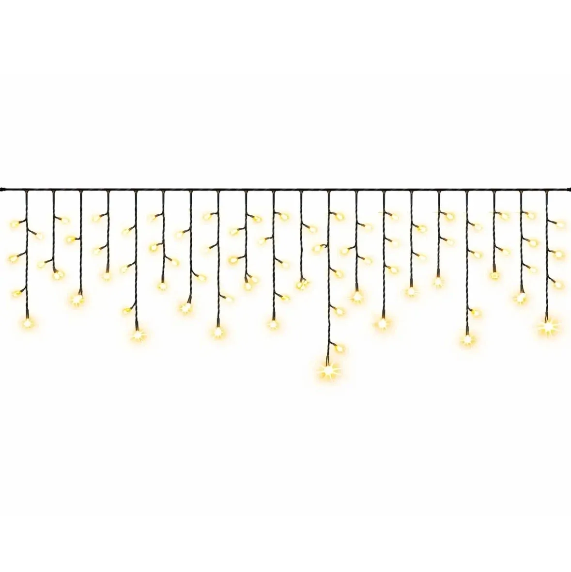 Easy Fix – zewnętrzne lampki LED w kształcie sopli, 300 × 50 cm, ciepła biel z efektem FLASH, 114 diod, czarny kabel, IP67, przedłużacz