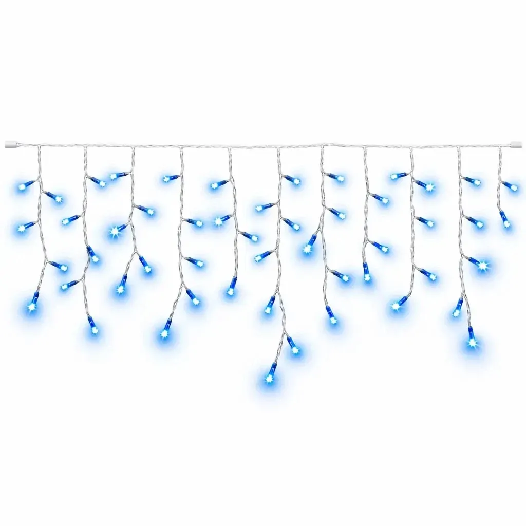 Easy Fix – zewnętrzne lampki LED w kształcie sopli, 300 × 50 cm, niebieskie, 114 diod, biały kabel, IP44, przedłużacz