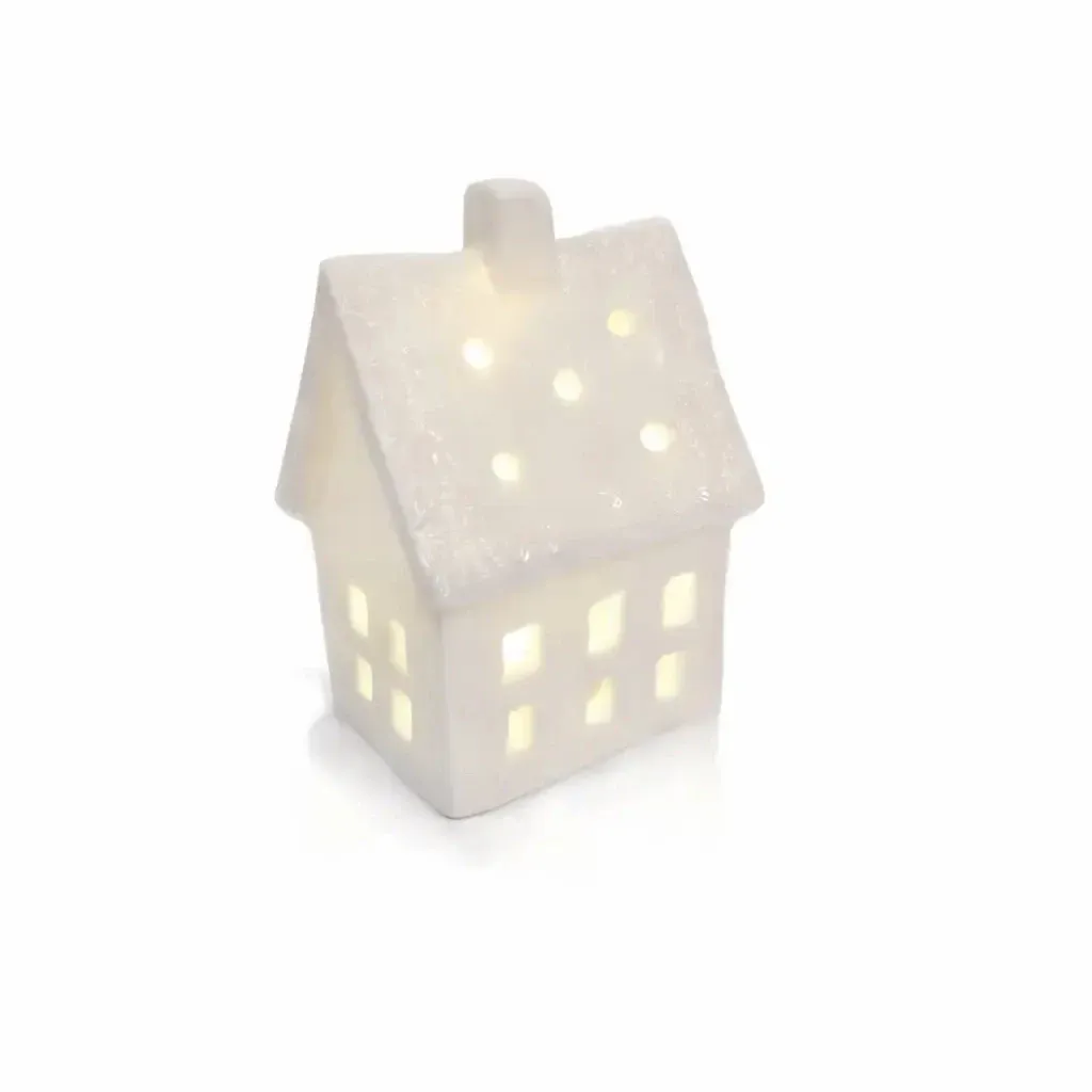 Dekoracja LED ceramiczny domek 7 × 6 × 10 cm, ciepła biel, 2 × LR44
