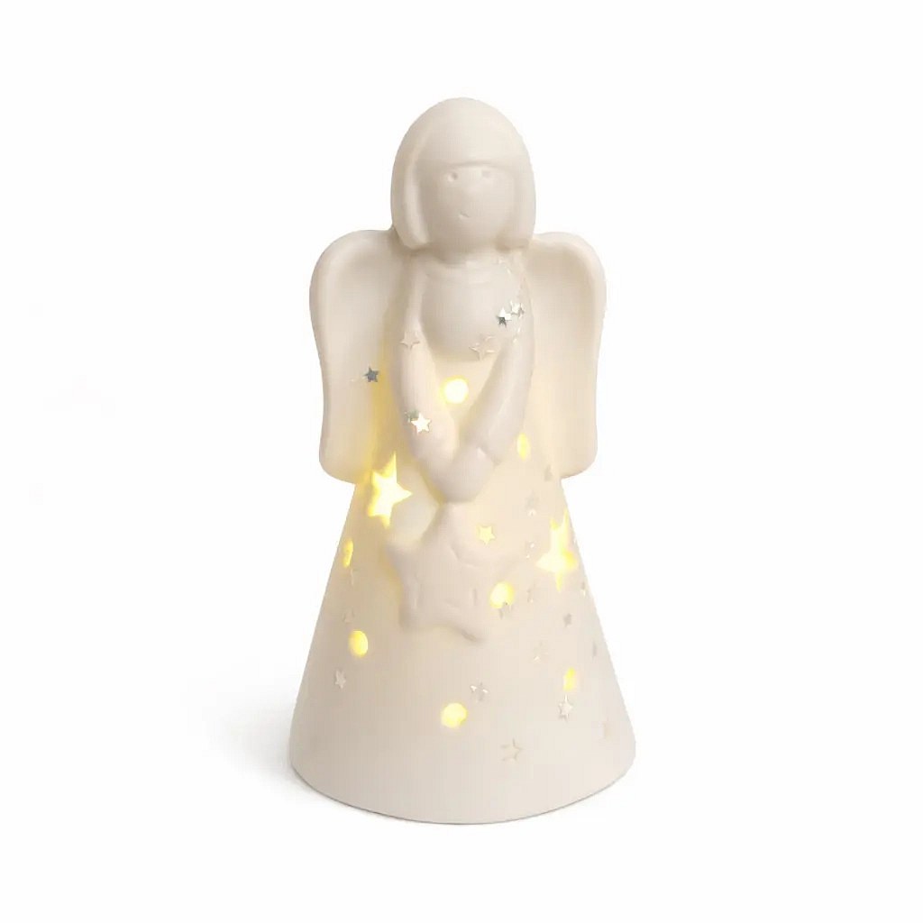 Ceramiczny aniołek LED 5,5 × 5,5 × 10 cm, ciepły biały, 2 × LR44