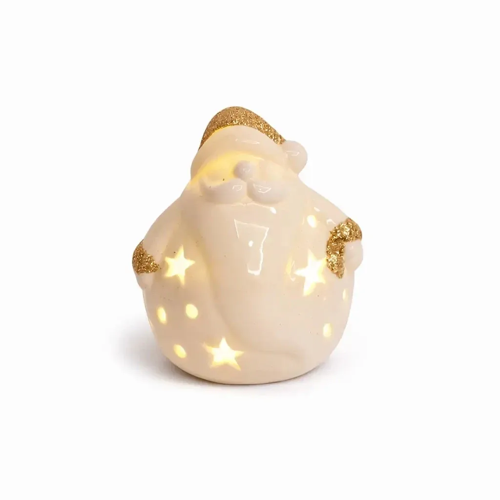 Ceramiczny Mikołaj LED, 7,6 × 7 × 7,8 cm, ciepły biały, 2 × LR44