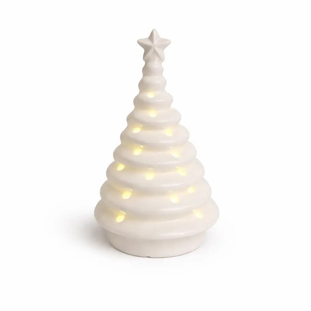 Ceramiczna choinka z oświetleniem LED, 6,2 × 6,2 × 11,2 cm, ciepła biel, 2× LR44