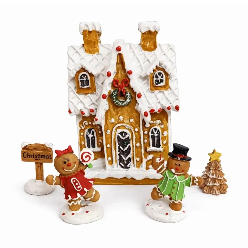 Dekoracja domek z piernika i piernikowe ludziki 20,3 × 17,4 × 7,5 cm, IP20, sztuczna żywica polyresin