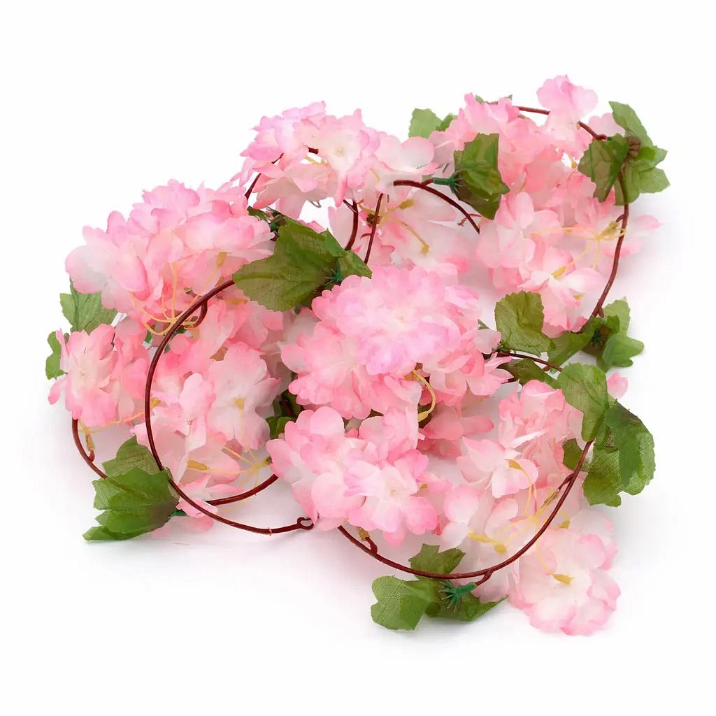 Wiosenna dekoracja kwiatowa 3D, 220 × 15 cm, różowa, Sakura