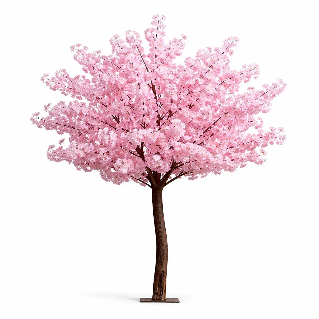 Sztuczne drzewo 3D Sakura 200 × 150 cm, różowa dekoracja, IP44 na zewnątrz, metal i plastik