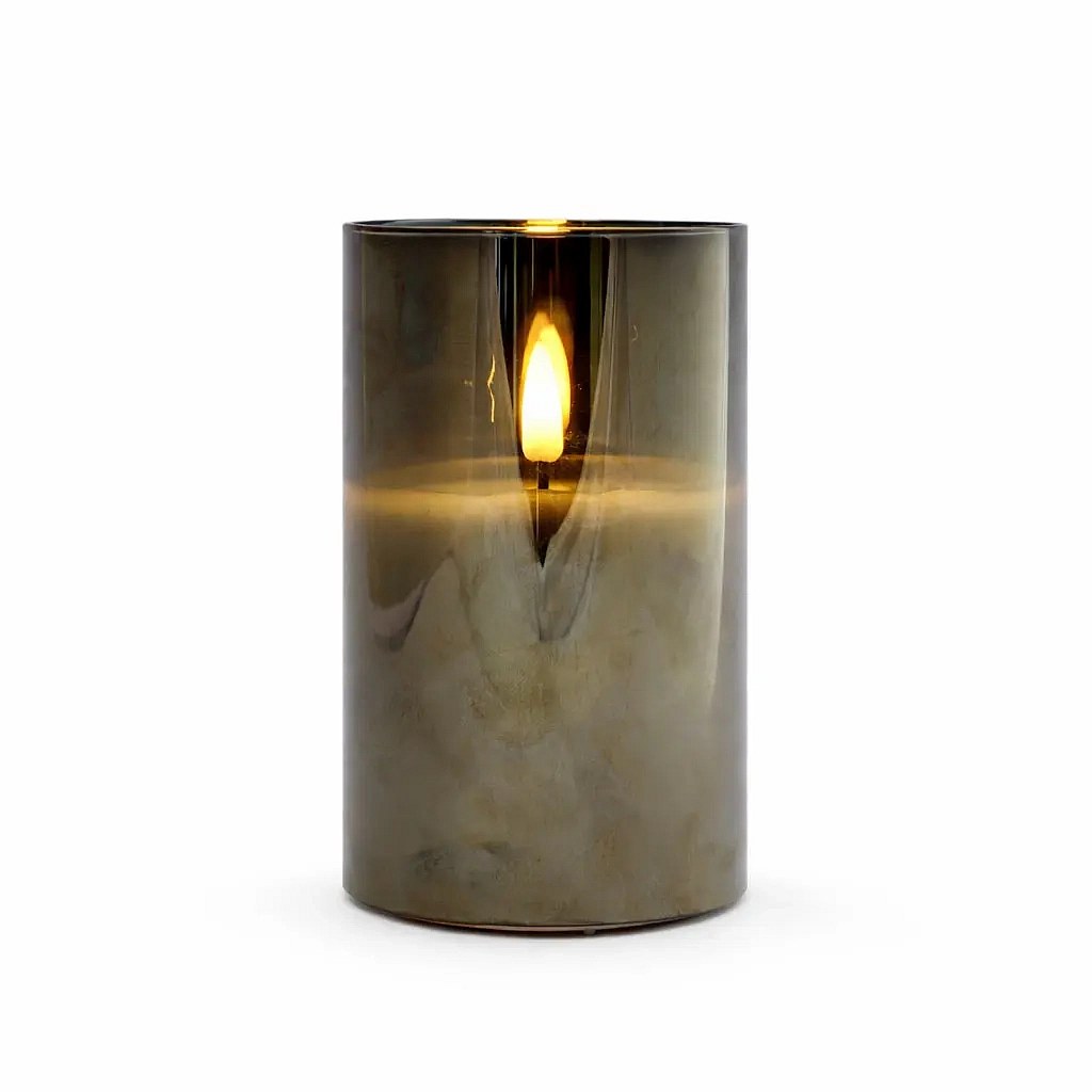 Zasilana bateryjnie świeca LED w szkle Ø 7,5 × 12,5 cm, szara