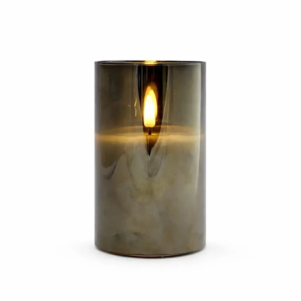 Zasilana bateryjnie świeca LED w szkle Ø 7,5 × 12,5 cm, szara