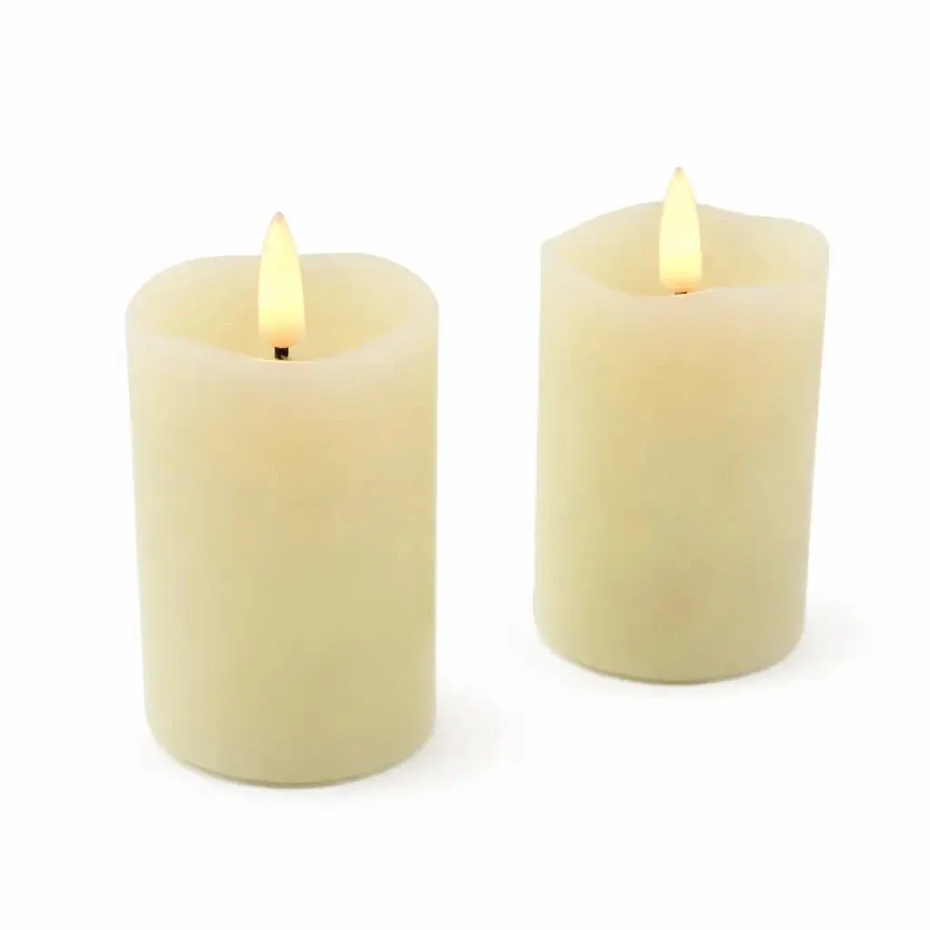 Świeczki LED z prawdziwego wosku na baterie, średnica 5 × 7 cm, zapach migdałowy, zestaw 2 szt., CR2450