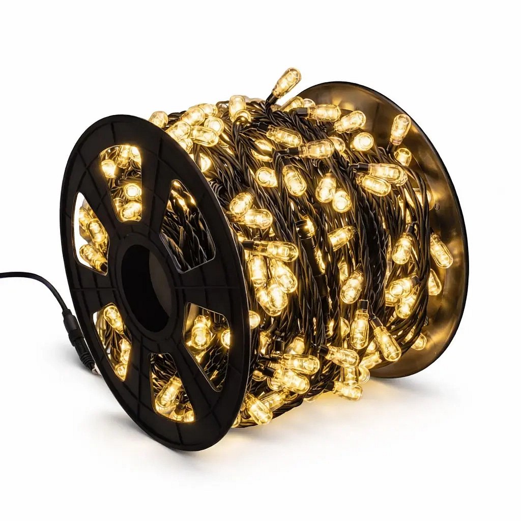 Łańcuch świetlny Easy Fix LED, 100 m, do użytku na zewnątrz, ciepła biel, 400 diod MEGA LED, czarny kabel, IP67, szpula