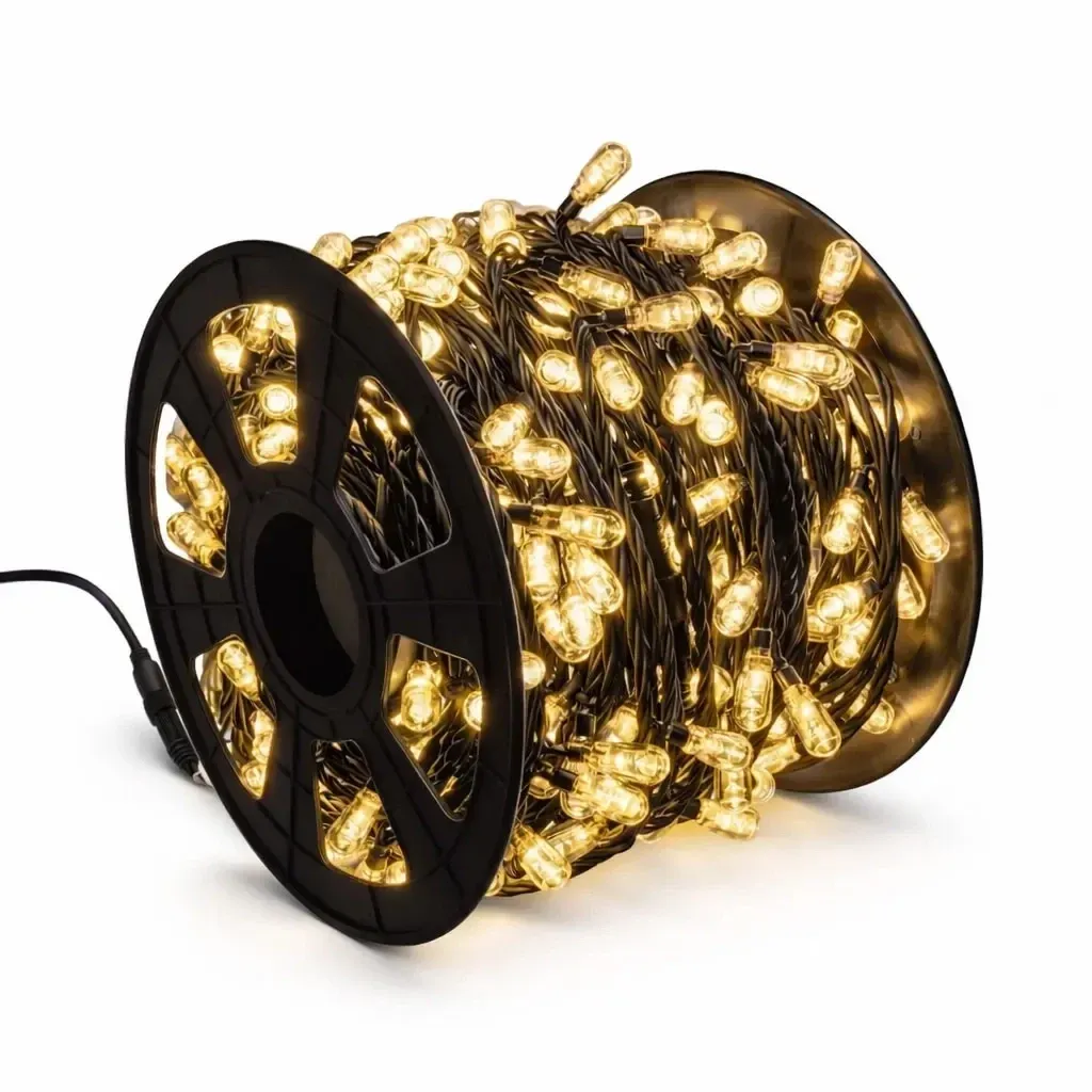 Łańcuch świetlny Easy Fix LED, 100 m, do użytku na zewnątrz, ciepła biel, 400 diod MEGA LED, czarny kabel, IP67, szpula