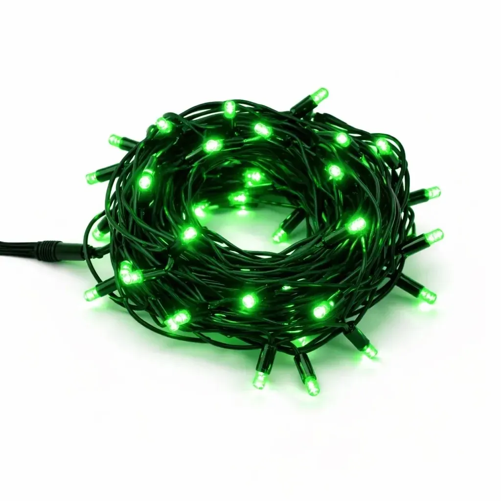 Łańcuch świetlny Easy Fix LED, 5 m, do użytku na zewnątrz, zielony, 50 diod, czarny kabel, IP67