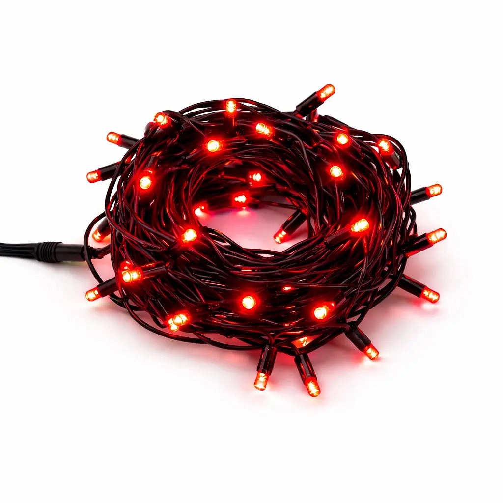 Łańcuch świetlny Easy Fix LED, 5 m, do użytku na zewnątrz, czerwony, 50 diod, czarny kabel, IP67
