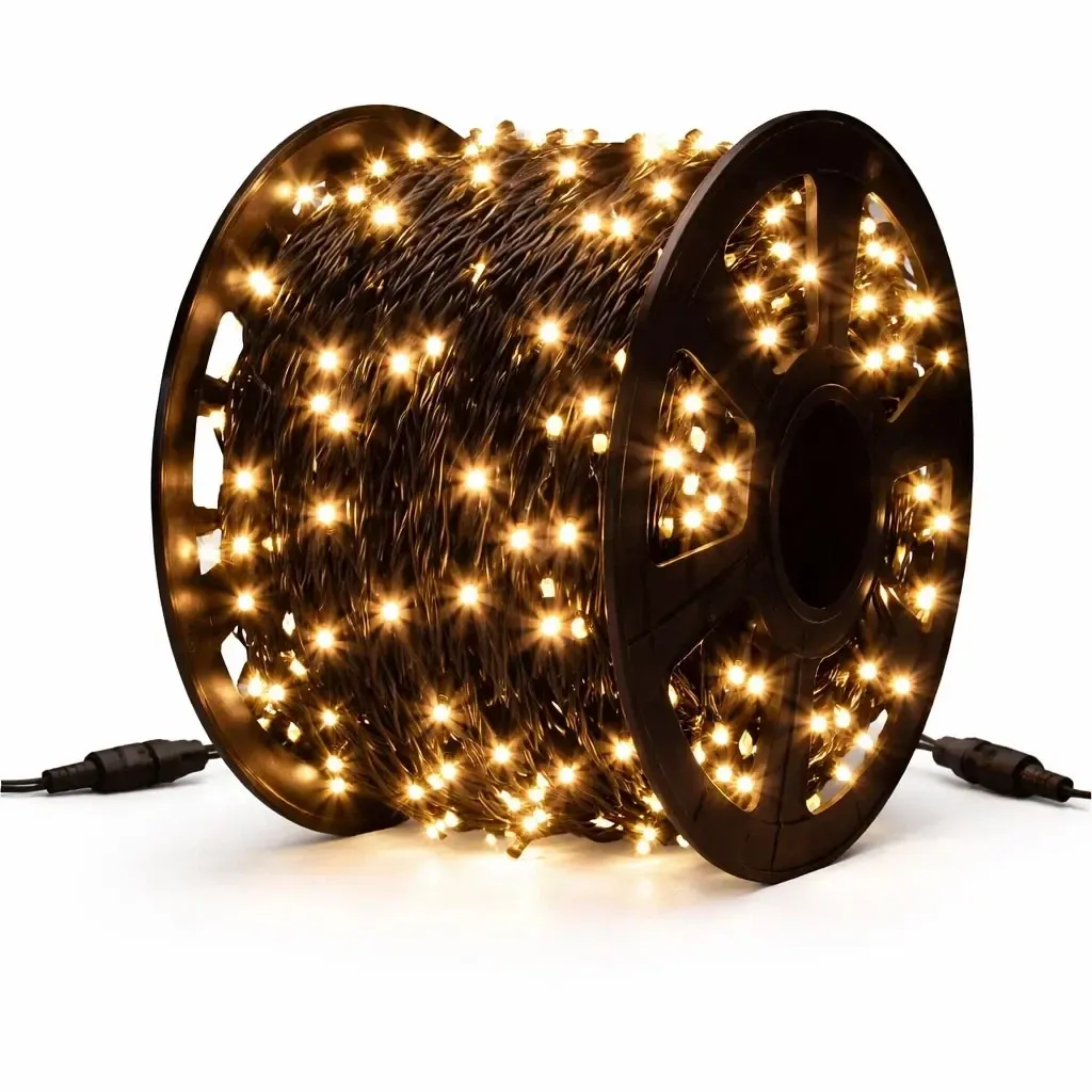 Łańcuch świetlny Easy Fix LED, 100 m, do użytku na zewnątrz, ciepła biel, 600 diod, czarny kabel, IP67, szpula