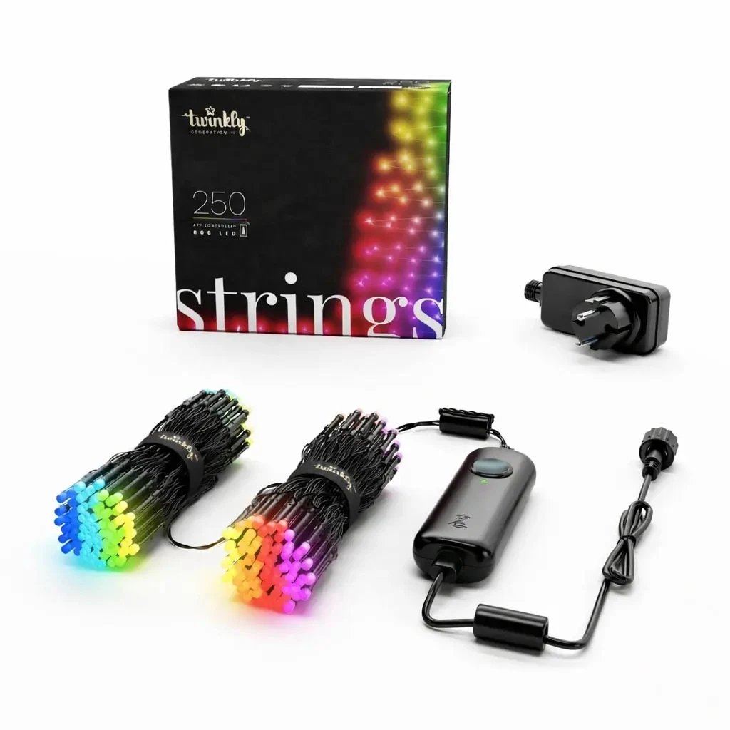 Kolorowe lampki zewnętrzne Twinkly strings – łańcuch świetlny LED RGB, 20 m, 250 diod, IP44,