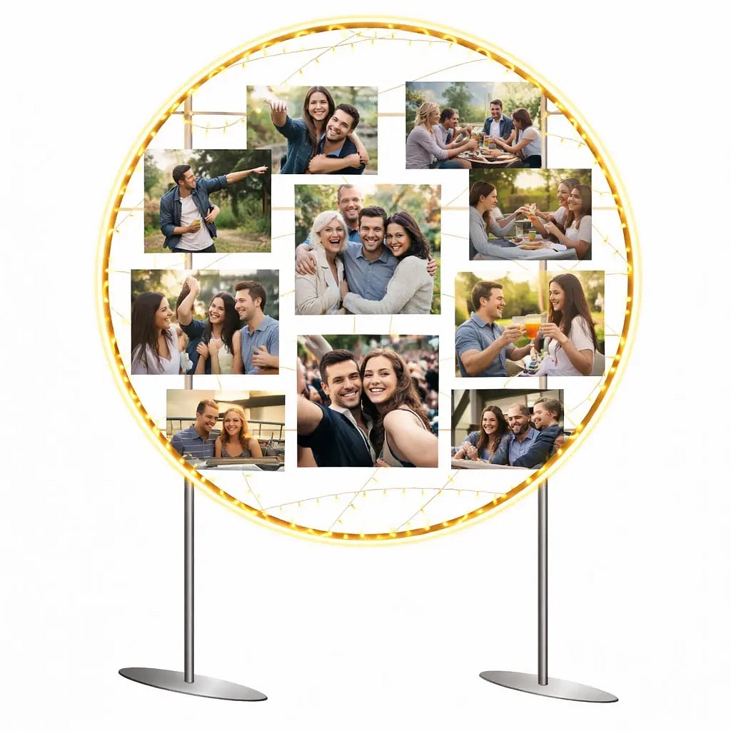 Podświetlana tablica fotograficzna Eco Fix 2D LED, 120 × 120 cm, ciepła biel, stojąca, aluminium