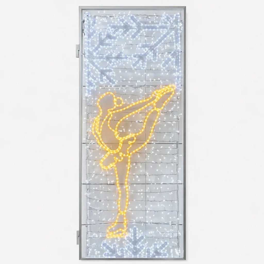 Easy Fix 2D LED Light Figure Skater I, 95 × 255 × 5 cm, ciepły i lodowaty biały nadruk 3D, dekoracja do oświetlenia publicznego, aluminium
