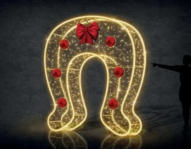 Eco Fix 2D LED lucky horseshoe light, przelotowa, 276 × 310 × 99 cm, ciepła biel, aluminium