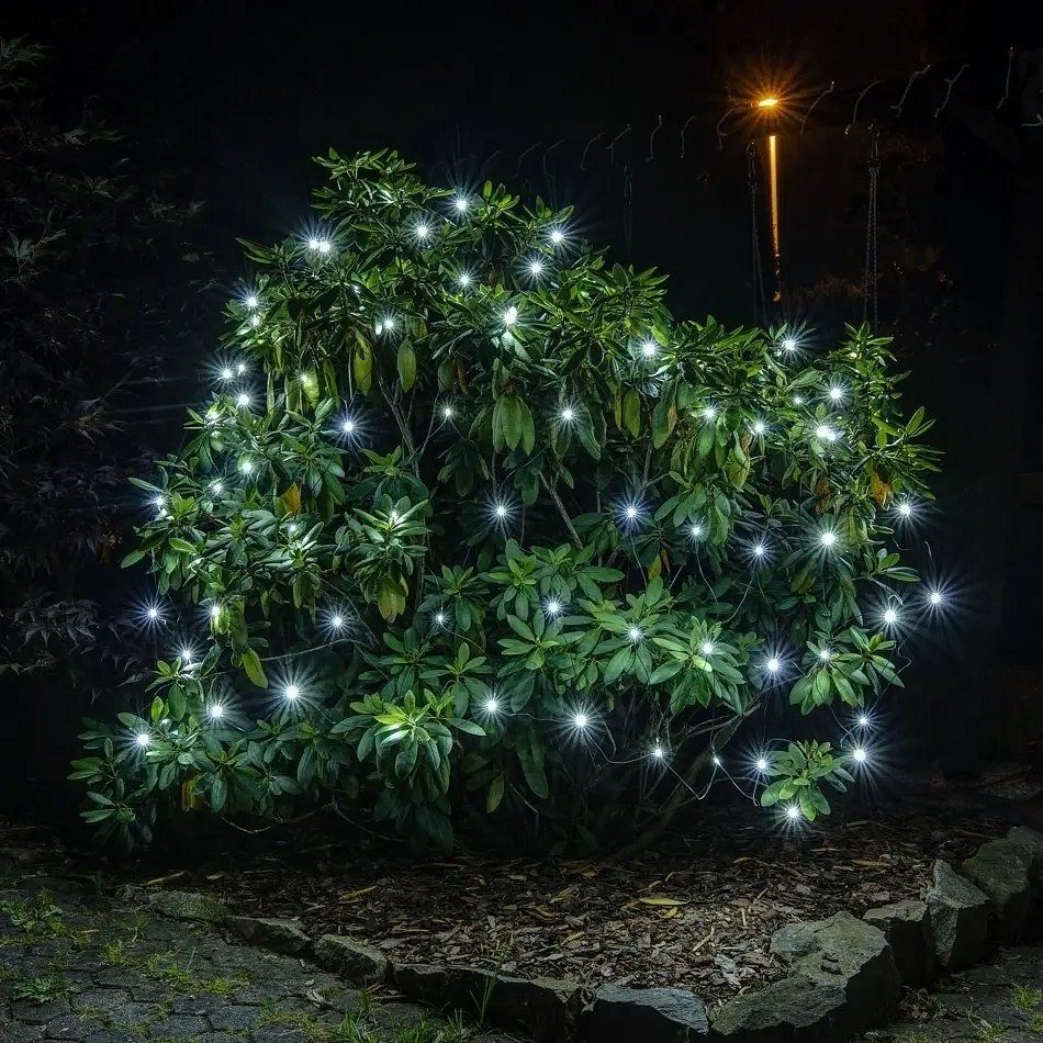 Hobby Line Siatka świetlna LED, 200 × 150 cm, biała lodowa, 90 diod, ciemnozielony kabel, IP44, przedłużacz