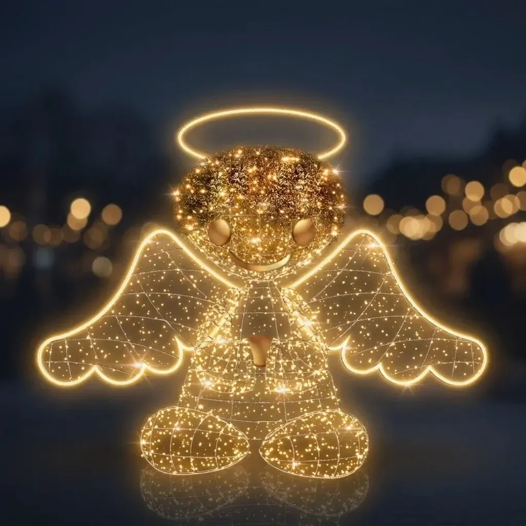 Anioł świetlny 3D LED, 160 cm, ciepła biel z lampą błyskową, aluminium