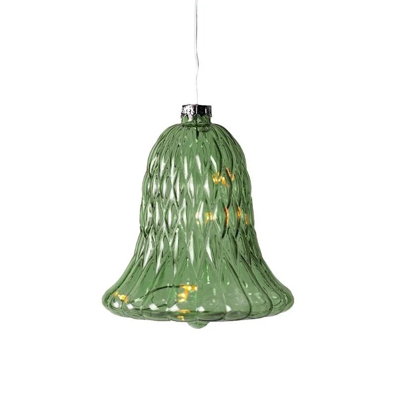 Szklany dzwonek LED, zielony, Ø 9 × 10 cm, 5 diod LED, IP20 wewnątrz, 1 × AAA