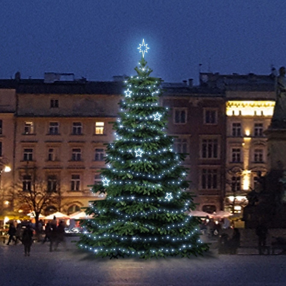 Zestaw oświetlenia LED dla choinek o wysokości 6-8 m, lodowobiały z dekorami EFD11