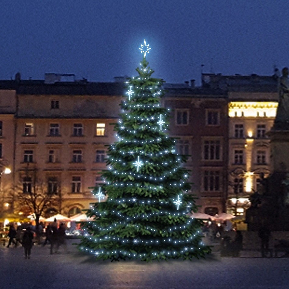 Zestaw oświetlenia LED dla choinek o wysokości 6-8 m, lodowa biel z dekorami DZ113S3